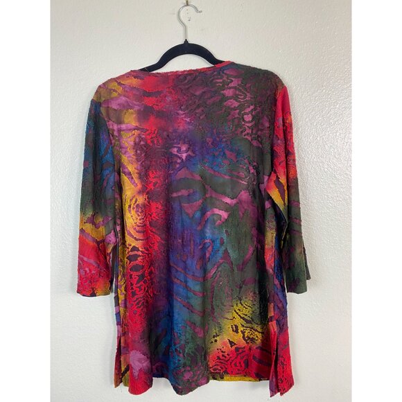Creation Vibrant Abstract Womens Tunic Top size Large Stretch Artsy Lagenlook - Picture 14 of 15